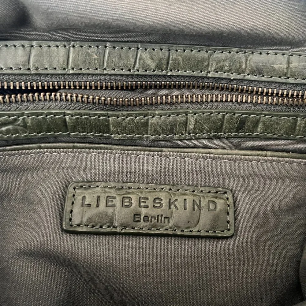 Liebeskind Olive Green Croc-Embossed Leather Hobo Bag